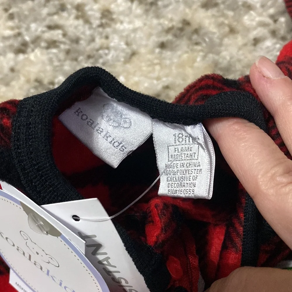 Koala Kids Baby Boy Plaid Fleece Footed Pajamas Polar Bear Skier Zip Up. 18 mos